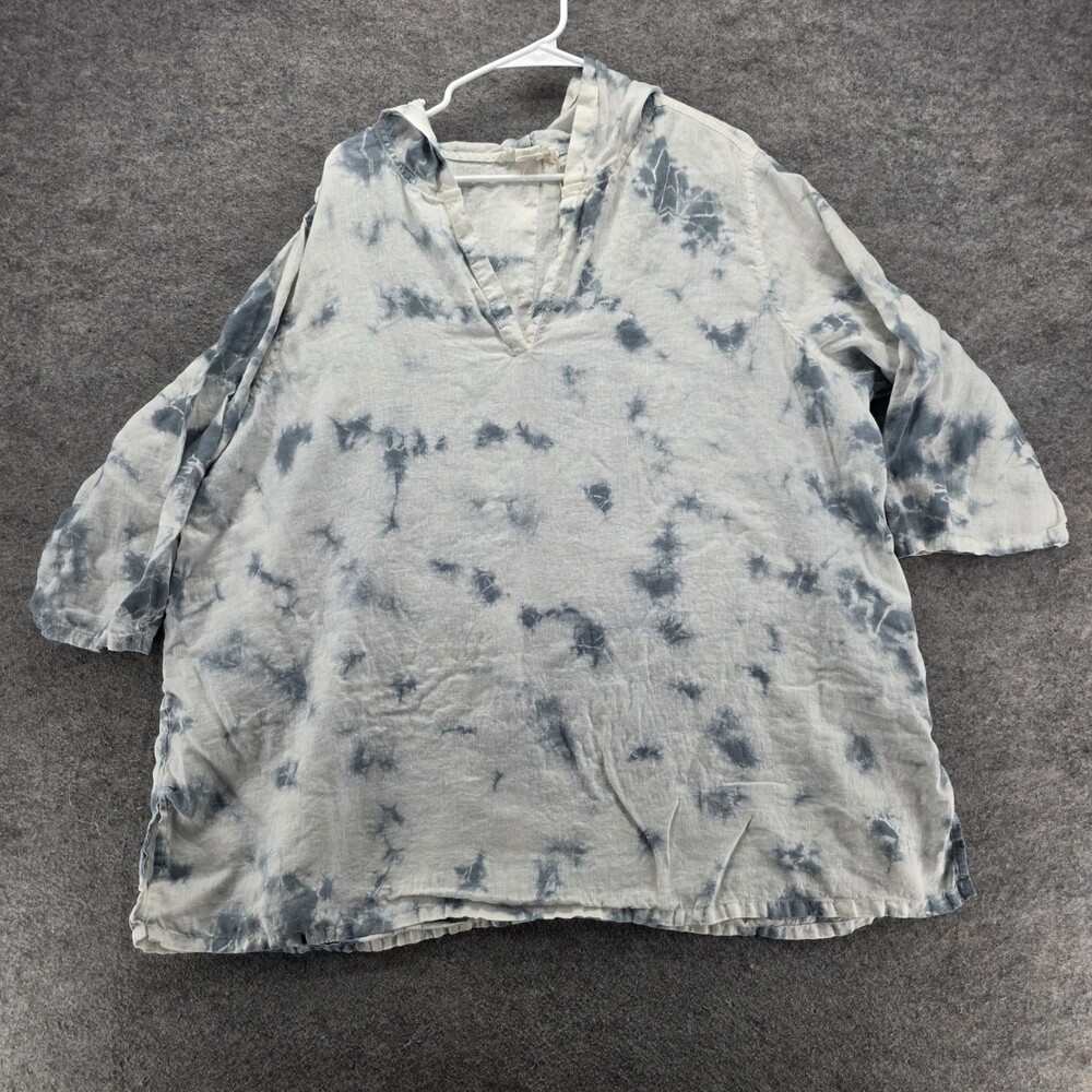 C&C California Shirt Womens 3X 100% Linen White Blue Tie Dye